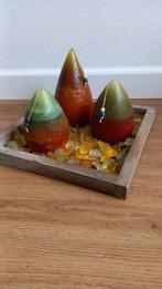 3 punt kaarsen met houten blad en glas stenen, Minder dan 25 cm, Overige materialen, Ophalen of Verzenden