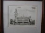 Haarscherpe ets Vredespaleis Den Haag, gesigneerd. Wierenga, Antiek en Kunst, Kunst | Etsen en Gravures, Ophalen of Verzenden