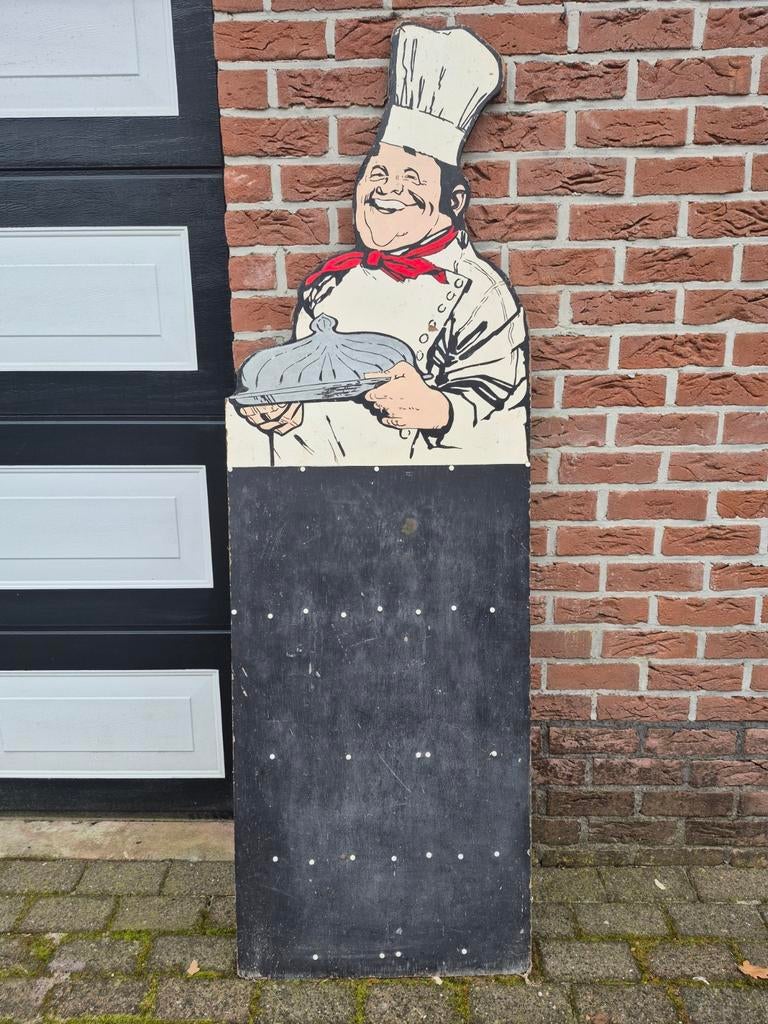 Houten menukaart bord met kok, Ophalen of Verzenden, Gebruikt
