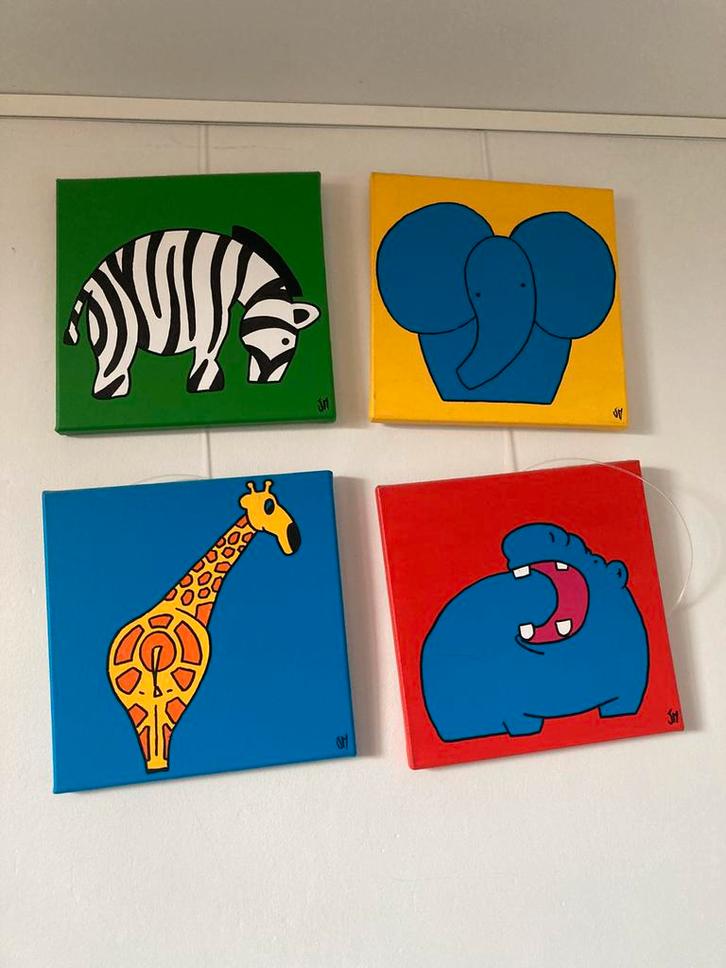 4 schilderijtjes voor baby/kinderkamer, Kinderen en Baby's, Kinderkamer | Inrichting en Decoratie, Wanddecoratie, Ophalen of Verzenden