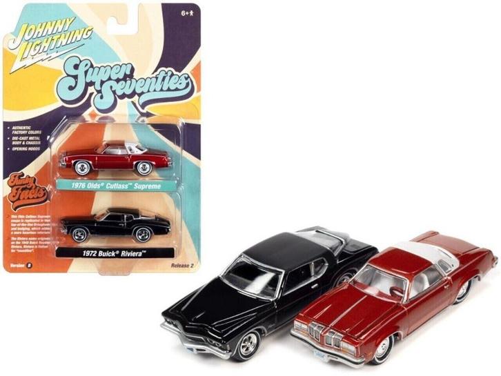 1972 Buick Riviera + 1976 Olds Cutlass Supreme 1/64, Hobby en Vrije tijd, Modelauto's | Overige schalen, Nieuw, Auto, Ophalen of Verzenden