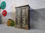 Antiek Teak Houten Dichte Kast | Vintage Dressoir Wandmeubel, Antiek en Kunst, Ophalen of Verzenden