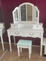 Make-up tafel / kaptafel met spiegel en kruk, Huis en Inrichting, Tafels | Kaptafels, Ophalen, Gebruikt, 100 tot 150 cm, Romantisch