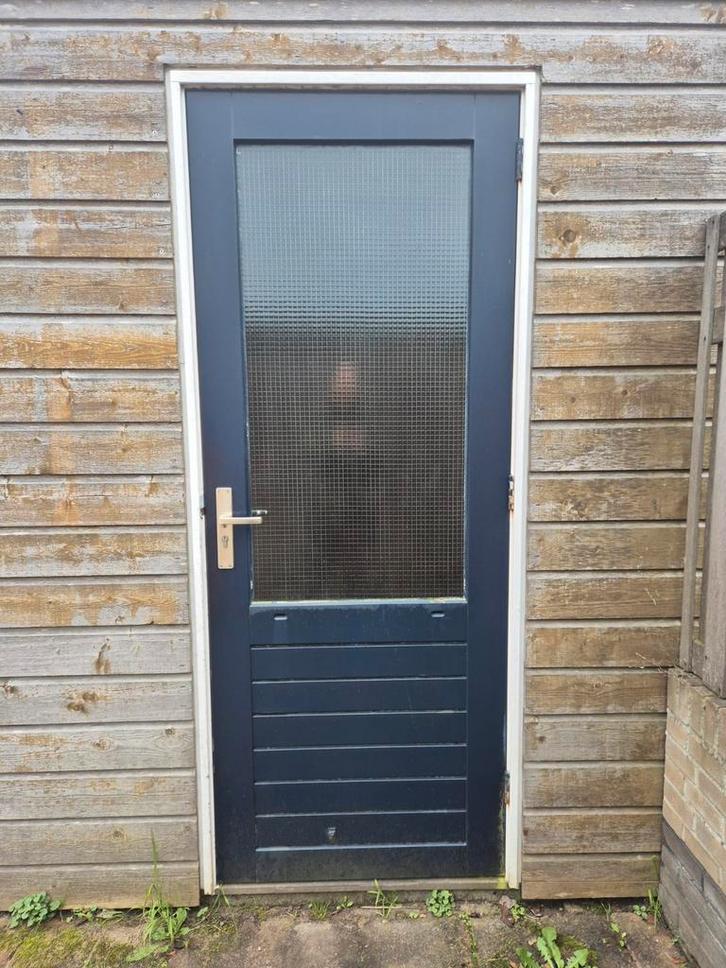 Blauwe Buitendeur met Glas, Doe-het-zelf en Verbouw, Deuren en Horren, Gebruikt, Buitendeur, 200 tot 215 cm, Glas, Ophalen