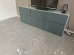 Tv meubel groen/blauw met glasplaat, Ophalen of Verzenden, Zo goed als nieuw, 25 tot 50 cm, 150 tot 200 cm