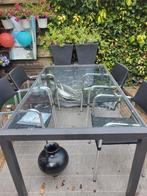 Tuintafel rechthoekig glas en metaal, Tuin en Terras, Ophalen of Verzenden, Gebruikt, Rechthoekig, Metaal