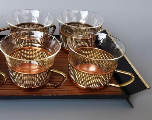 Mid century retro thee glazen set met dienblad Jena glas, Antiek en Kunst, Antiek | Servies compleet, Verzenden