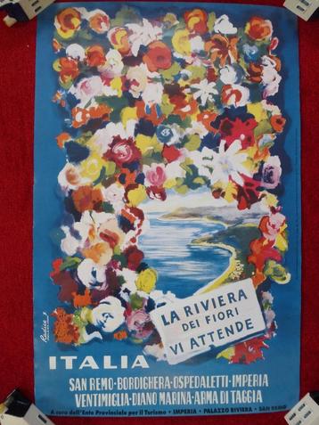 Poster "La Riviera dei Fiori vi Attende" - vakantie Italië beschikbaar voor biedingen