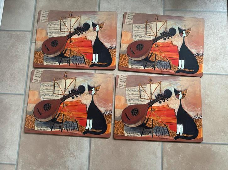 Set van 4 placemats met kat en muziekinstrument, Huis en Inrichting, Keuken | Textiel, Nieuw, Placemat, Ophalen of Verzenden