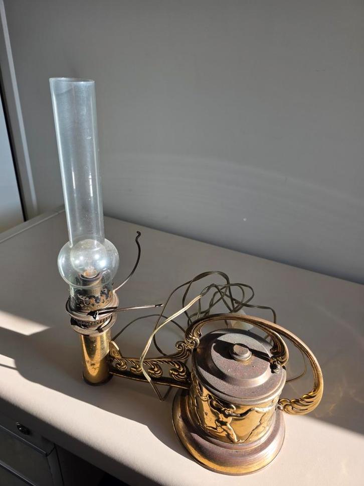 Antieke lamp met Glas., Antiek en Kunst, Antiek | Lampen, Ophalen
