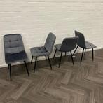 4 Fluwelen Eetkamerstoelen, Huis en Inrichting, Stoelen, Blauw, Ophalen of Verzenden, Zo goed als nieuw, Vier