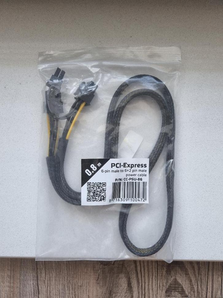 Gembird PCI-Express 6-pin male to 6+2 pin male CC-PSU-86, Computers en Software, Pc- en Netwerkkabels, Nieuw, Ophalen of Verzenden