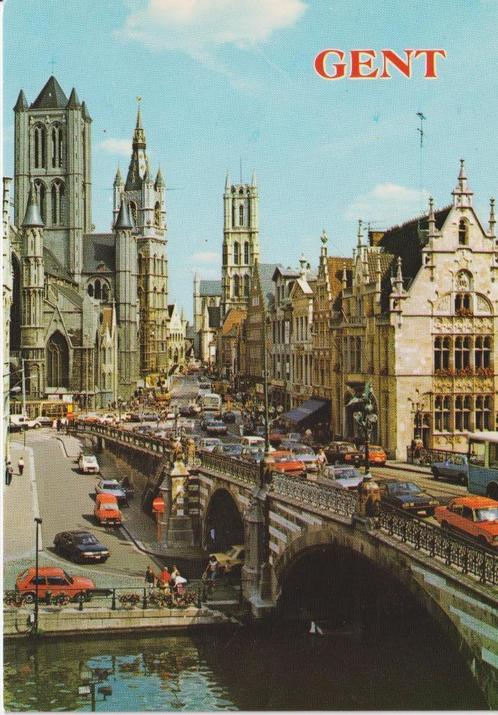 Gent met auto's , Rover SD1 , Volkswagen Golf Mk1, Verzamelen, Ansichtkaarten | België, Ongelopen, West-Vlaanderen, Ophalen of Verzenden