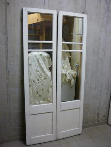 Set deuren hout antiek brocante met spiegelglas  beschikbaar voor biedingen