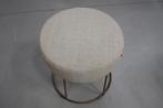 Ronde poef hocker krukje CODY Jess Design metaal stof beige, Minder dan 50 cm, Rond, Minder dan 50 cm, Ophalen of Verzenden