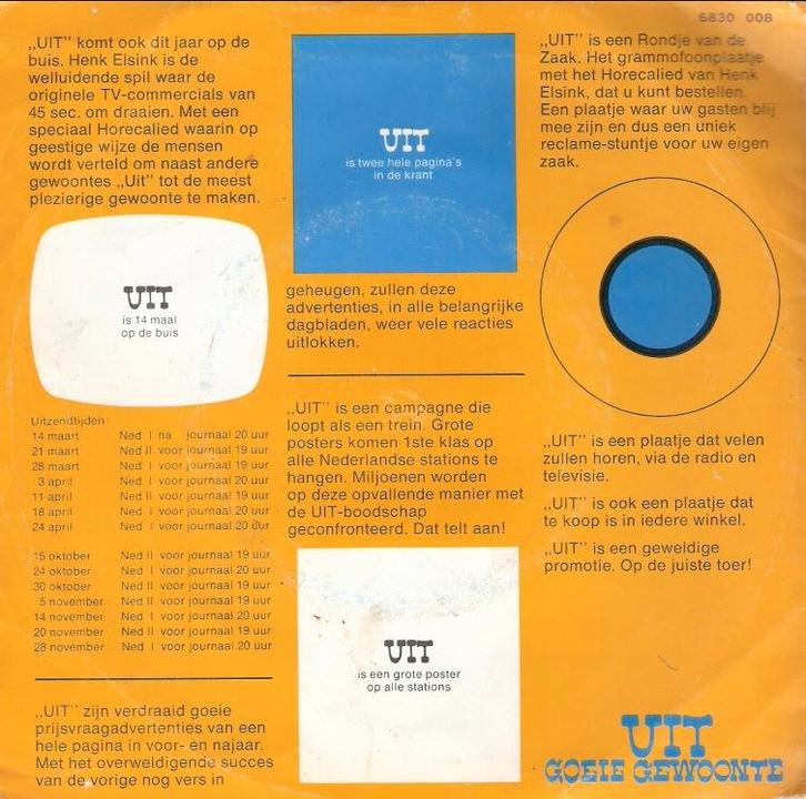 Henk Elsink Uit"-campagne-reclamevinyl /UIT-Goeie Gewoonte, Verzamelen, Merken en Reclamevoorwerpen, Gebruikt, Reclamebord, Ophalen