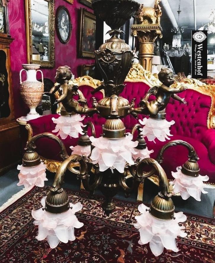 Groot en zware bronzen kroonluchter antiek, Antiek en Kunst, Antiek | Lampen, Ophalen of Verzenden