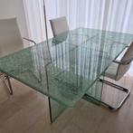 Glazen eettafel  van craquele glas, splitted glass, 50 tot 100 cm, Glas, Strak modern, 150 tot 200 cm