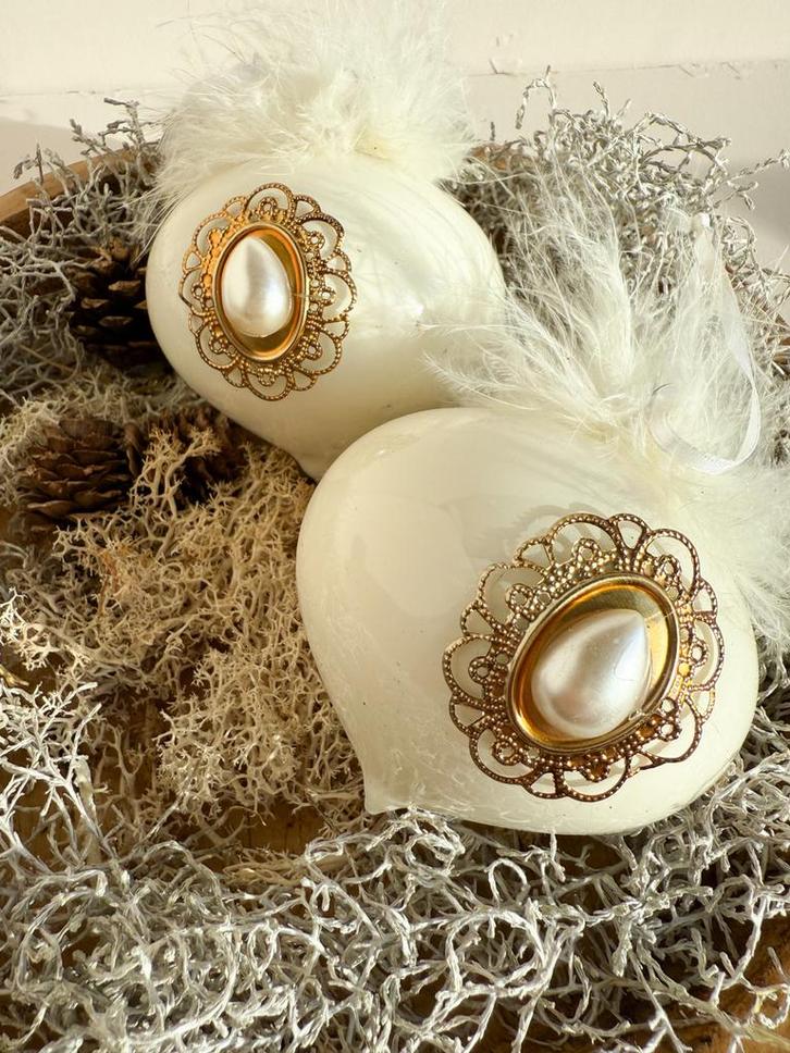 Vintage Kerstballen met Veer en Ornament, Huis en Inrichting, Woonaccessoires | Kransen, Zo goed als nieuw, Ophalen of Verzenden