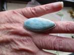 511/ verzilverde amazoniet ring, Nieuw, Ophalen of Verzenden, Kleiner dan 17, Met edelsteen