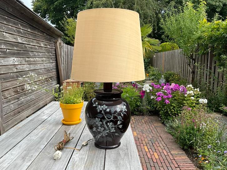 Prachtige decoratief beschilderde vaaslamp, keramiek, Huis en Inrichting, Lampen | Tafellampen, Zo goed als nieuw, Minder dan 50 cm