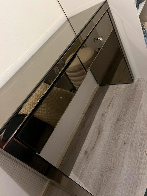 Kaptafel van brons (sepia) spiegelglas, Huis en Inrichting, Tafels | Kaptafels, Gebruikt, 100 tot 150 cm, 100 tot 150 cm, Glas