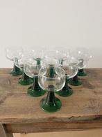 Vintage set van 10 Luminarc wijn glazen groene voet kristal, Overige typen, Ophalen of Verzenden, Zo goed als nieuw