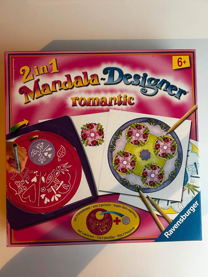 Ravensburger Mandala Designer Romantic 2 in 1, Hobby en Vrije tijd, Gezelschapsspellen | Bordspellen, Zo goed als nieuw, Een of twee spelers