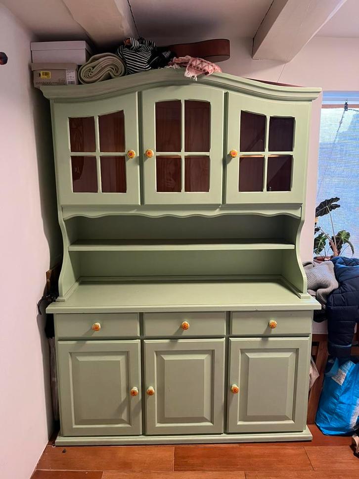Buffetkast lichtgroen geschilderd, Huis en Inrichting, Kasten | Buffetkasten, Gebruikt, 150 tot 200 cm, 100 tot 150 cm, 25 tot 50 cm