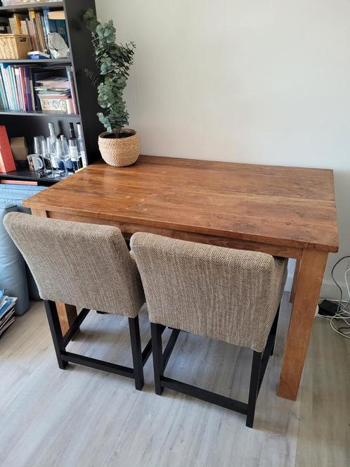 Tafel teakhout 90cm hoog incl 2 stoelen, Huis en Inrichting, Complete eetkamers, Gebruikt, Ophalen