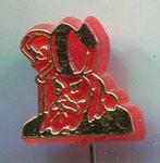 Sinterklaas goud op rood plastic speldje ( S_185 ), Verzamelen, Verzenden, Nieuw, Figuurtje, Speldje of Pin