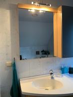 Spiegel met hout en verlichting badkamerkastje deco, Gebruikt, Ophalen