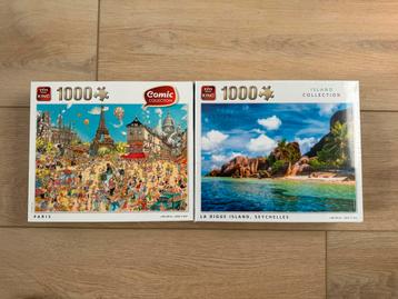 2x King puzzel 1000 stukjes (1x nieuw) Parijs + Seychellen