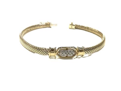 14 Karaat Gouden Milanese Armband 0.20 ct Diamant, Sieraden, Tassen en Uiterlijk, Armbanden, Zo goed als nieuw, Goud, Goud, Met edelsteen