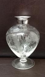 Bol geslepen glas vaasje met zilver rand - 925  sterling, Antiek en Kunst, Antiek | Glas en Kristal, Verzenden