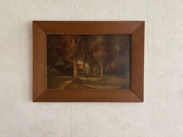 Klassiek Landschap Schilderij met Houten Lijst beschikbaar voor biedingen
