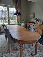 Ovale verlengbare eiken eettafel met 6 luxe bijpassende stoe, Huis en Inrichting, Ophalen, 200 cm of meer, Zo goed als nieuw, Vijf personen of meer