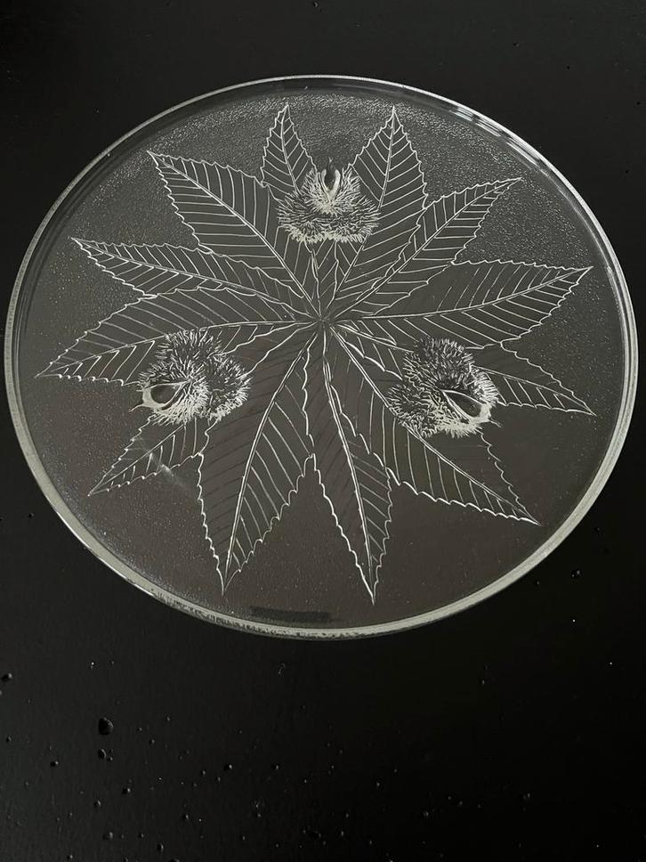 Taartschaal gedecoreerd met kastanjebladen, Huis en Inrichting, Keuken | Servies, Zo goed als nieuw, Schaal of Schalen, Overige stijlen