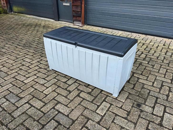 kunststof opbergkist, opbergbak, tuinkussens, tuinopslag, Tuin en Terras, Bergingen en Tuinkasten, Zo goed als nieuw, Overige typen