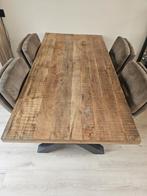 Te koop, mangohouten eetkamertafel 2m x 1m + stoelen!, Huis en Inrichting, Tafels | Eettafels, Robuust / landelijk, 200 cm of meer