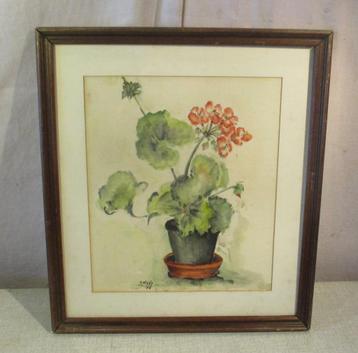 Mooi Geschilderd Aquarel 'Bloemen in Pot' - M Visee