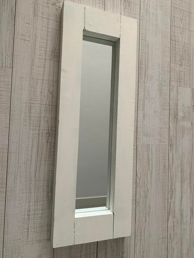 Stoere landelijke spiegel - wit houten lijst 100x35 cm, Ophalen, 100 tot 150 cm, Zo goed als nieuw, 75 tot 100 cm