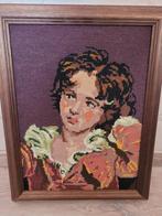 Vintage borduursel borduren oude houten lijst + borduurwerk, Ophalen of Verzenden