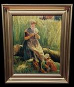 Schilderij Zeeuwse vrouw met kind.Gesign., Ophalen of Verzenden