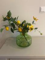 Kunstbloemen in groene vaas, Huis en Inrichting, Ophalen, Minder dan 50 cm, Groen, Glas