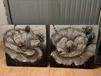 2 schilderijen van bloemen in acryl op canvas, Ophalen, 50 tot 75 cm, Zo goed als nieuw, Schilderij