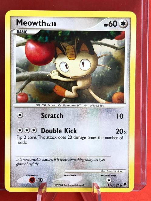 2009 114/147 Meowth, Hobby en Vrije tijd, Verzamelkaartspellen | Pokémon, Zo goed als nieuw, Losse kaart, Ophalen of Verzenden