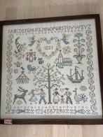 Mooie merklap geborduurd en ingelijst (50 x 50 cm), 50 tot 75 cm, Ophalen of Verzenden, Zo goed als nieuw, Schilderij