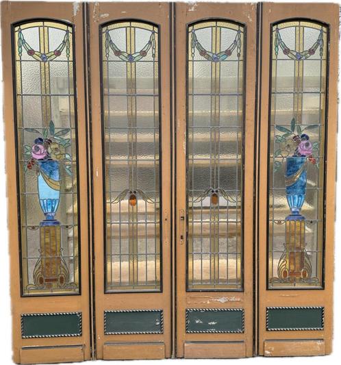 4 -delige set glas in lood deuren jugendstil 255x232cm., Antiek en Kunst, Curiosa en Brocante, Ophalen