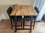 Bartafel met 2 leren barkrukken, Ophalen, Gebruikt, 100 tot 150 cm, Tot twee personen